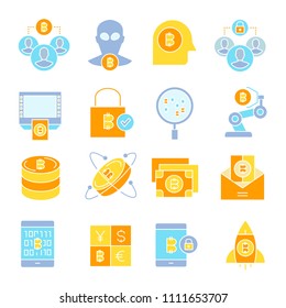 bitcoin and cryptocurrency technology concept icons set