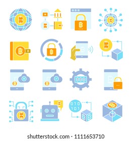 bitcoin and cryptocurrency technology concept icons set