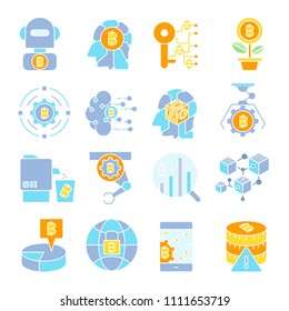 bitcoin and cryptocurrency technology concept icons set