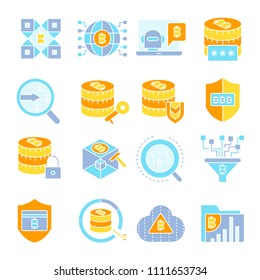 bitcoin and cryptocurrency technology concept icons set