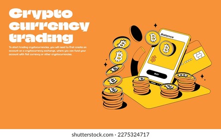 Bitcoin or cryptocurrency trading platform with big profit. Trade crypto mobile.Coin transaction illustration in modern style