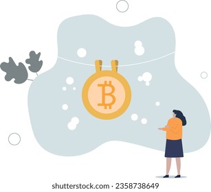 Bitcoin and cryptocurrency using for money laundering or payment in dark market, financial crime or criminal ransom pay concept.flat vector illustration.