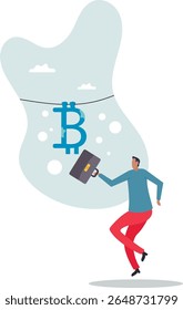 Bitcoin e criptomoeda usando para lavagem de dinheiro ou pagamento no mercado escuro, crime financeiro ou pagamento de resgate criminoso pay.character para design.