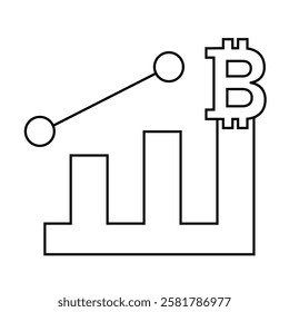 Bitcoin cryptocurrency value increasing chart icon.