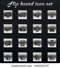 Bitcoin and cryptocurrency vector flip mechanical icons for user interface design