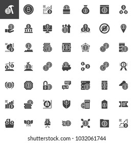Bitcoin cryptocurrency vector icons set, solid symbol collection, filled pictogram pack. Signs, logo illustration. Set includes icons as fintech, blockchain, crypto, digital currency, exchange, mining
