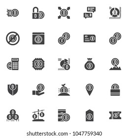 Bitcoin cryptocurrency vector icons set, modern solid symbol collection, filled style pictogram pack. Signs, logo illustration. Set includes icons as bitcoin and video graphics card, blockchain