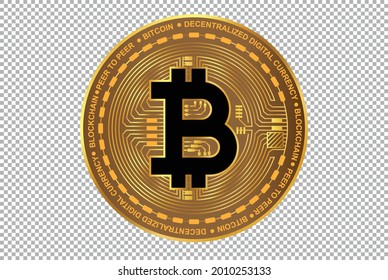 Bitcoin Cryptocurrency Vector. Bitcoin symbol isolated on transparent background. Realistic Crypto vector illustration