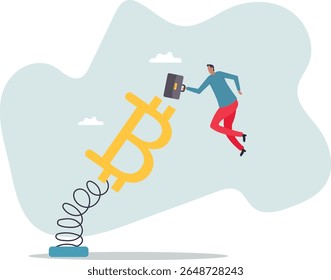 Bitcoin and cryptocurrency volatility, investment and speculation risk, price fluctuation and uncertainty, crypto value swing up and down,character for design.