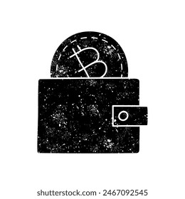 Bitcoin cryptocurrency wallet concept black hand drawn icon in grunge look