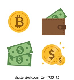 Bitcoin criptomoeda Wallet Dólar Ícones de dinheiro ilustração financeira