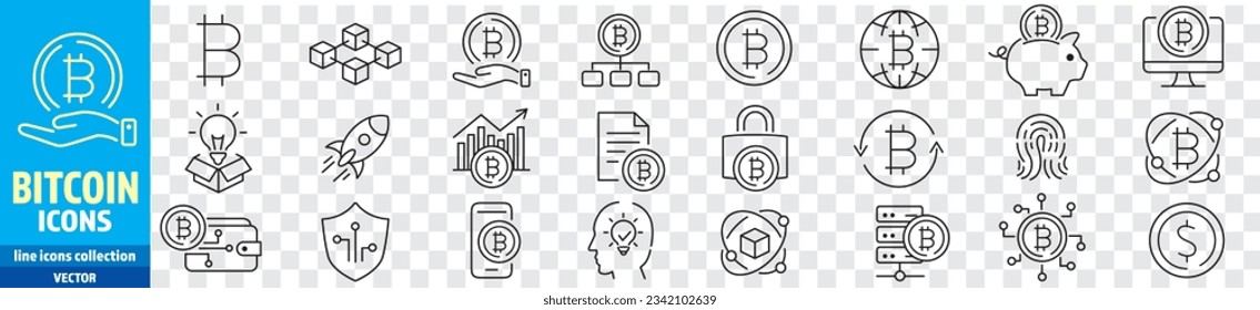 Bitcoin cryptocurrency web blockchain NFT wallet exchange Transaction editable iconos de trazo conjunto ilustración vectorial
