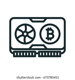 Bitcoin Cryptocyrrency Video Graphic Mining Card Minimal Flat Line Outline Stroke Icon Pictogram Symbol