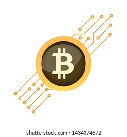 Bitcoin currency. Coin with the image bitcoin. Web banner. Flat design
