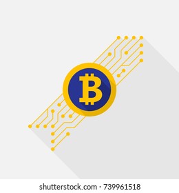 Bitcoin currency. Coin with the image bitcoin. Web banner. Flat design. Vector illustration.