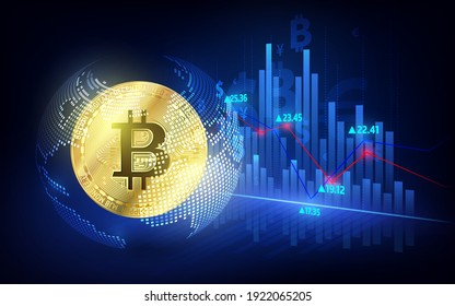 Bitcoin Currency. Crypto Coin With Growth Chart. International Stock Exchange. Network Bitcoin Marketing Vector Banner.
