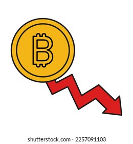 La moneda de bitcoin está cayendo. Bitcoin en el gráfico
