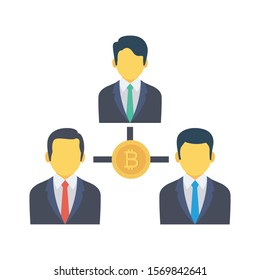 bitcoin and Currency flat icons for connection  and team 