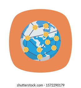 bitcoin & Currency flat icons for world  & connection 