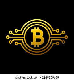 Icono de moneda de bitcoin, signo de dinero digital financiero, logotipo de criptografía, concepto de banca y de cadena de bloqueo, ilustración de vector