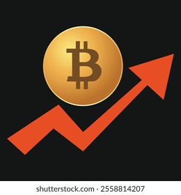 Bitcoin currency is on the rise. Bitcoin coin with growing chart. Vector illustration.