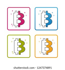 Bitcoin Currency - Outline Styled Icon - Editable Stroke - Colorful Vector Illustration - Isolated On White Background