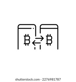 Pagos p2p en moneda de bitcoin. Usuarios de criptografía. Icono de trazo de píxeles perfecto, modificable