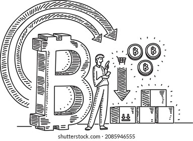 Bitcoin currency. Payment system.. Sketchy hand-drawn vector illustration.