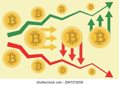 Bitcoin Currency raise up and down with Green Arrow Up and red arrow down