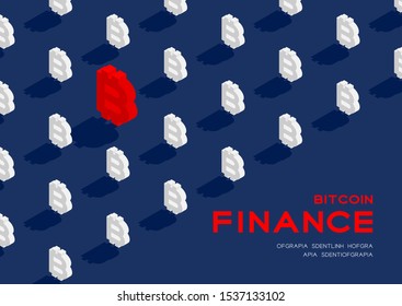 Bitcoin currency symbol 3d isometric pattern, Cryptocurrency blockchain technology concept poster and social banner post horizontal design illustration isolated on blue background, vector eps 10