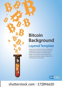 Bitcoin currency symbol coming out of a test-tube - Vector background