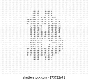 Bitcoin currency symbol crypted in binary code listing
