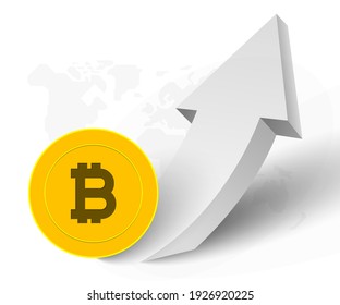 Bitcoin Currency Symbol With Rising Up Growing Arrow. Vector illustration
