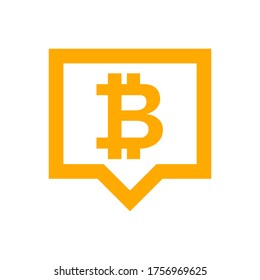 símbolo de moneda de bitcoin en la burbuja de habla naranja para el icono