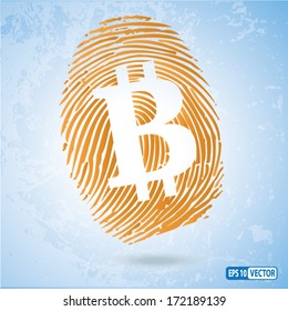 Bitcoin currency symbol in a thumbprint - Vector background