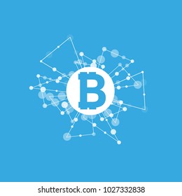 Bitcoin currency system peering network links illustration background. Vector