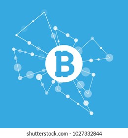 Bitcoin currency system peering network links illustration background. Vector