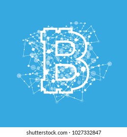 Bitcoin currency system peering network links illustration background. Vector