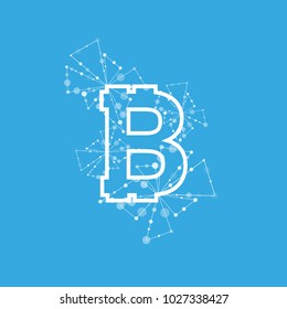 Bitcoin currency system peering network links illustration background. Vector