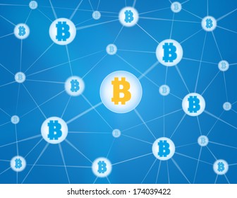 Bitcoin currency system peering network links illustration background