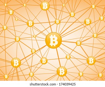 Bitcoin currency system peering network links illustration background