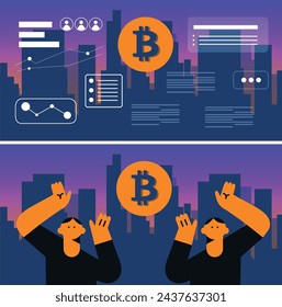 Bitcoin. Currency vector background. Virtual money, cryptocurrency.