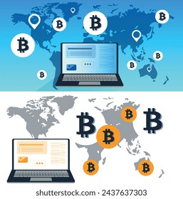 Bitcoin. Currency vector background. Virtual money, cryptocurrency.