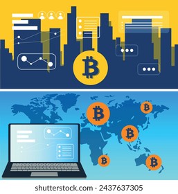 Bitcoin. Currency vector background. Virtual money, cryptocurrency.