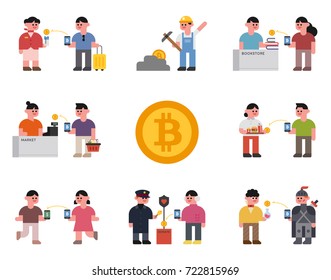 bitcoin cyber money and people character vector illustration flat design