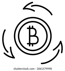 El ciclo de Bitcoin. Movimiento criptodivisa. La fiabilidad de la cadena de bloques. Icono, vector, contorno, aislado, 48 píxeles. Trazo editable.