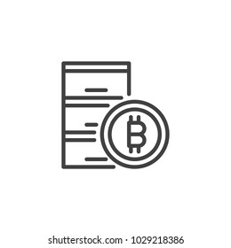 Bitcoin data centre outline icon. linear style sign for mobile concept and web design. Cryptocurrency mining hardware simple line vector icon. Symbol, logo illustration. Pixel perfect vector graphics