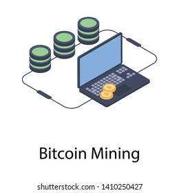 
Bitcoin database server in isometric icon design 
