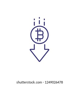 Bitcoin decline line icon. Arrow down with bitcoin symbol on white background. Cryptocurrency concept. Vector illustration can be used for topics like money, finance, economy, investment