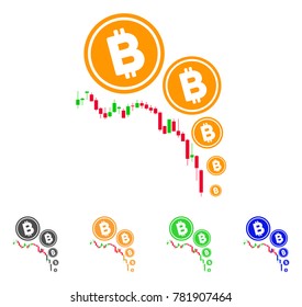 Bitcoin Deflation Chart icon. Vector illustration style is a flat iconic bitcoin deflation chart symbol with gray, green, blue, yellow color versions. Designed for web and software interfaces.